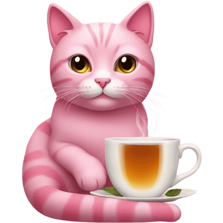 pink cat with tea emoji