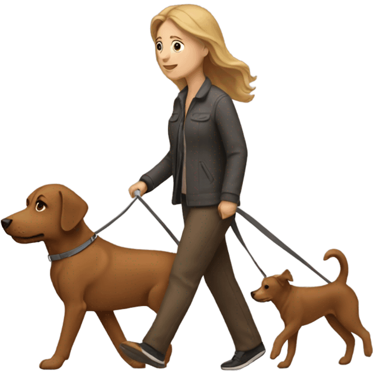 White woman walking a brown dog  emoji