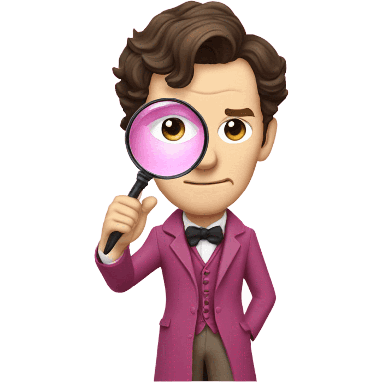 Benedict Cumberbatch-like Sherlock Holmes all in all intensive pink suit holding magnifying glass, upper body emoji