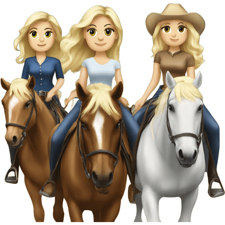 3 blonde ladies riding horses emoji