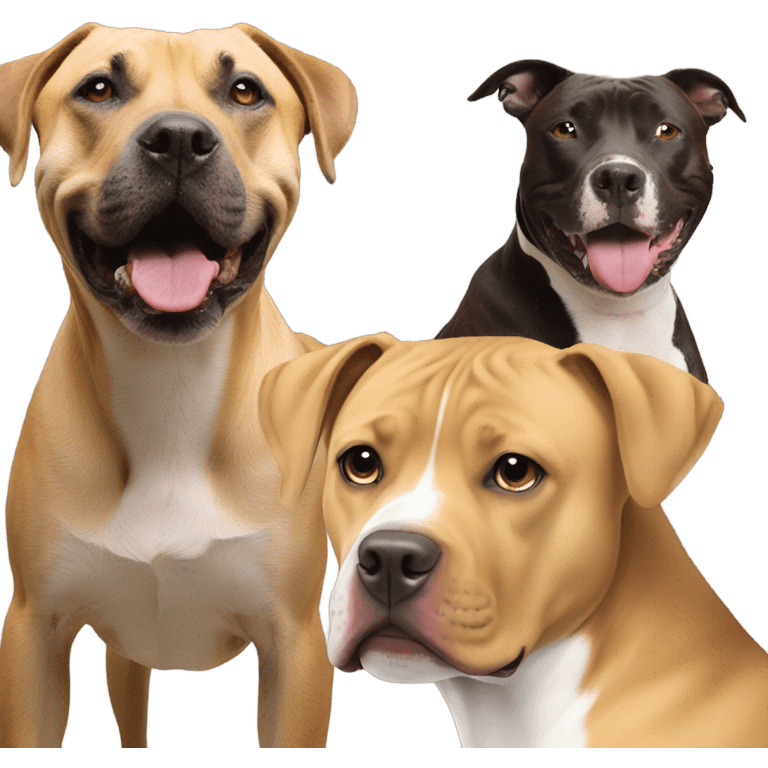 Black mouth cur next to black and white smiling pit bull emoji