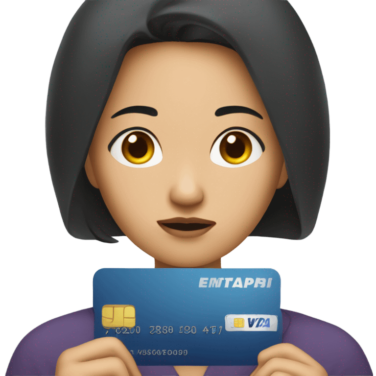 a asian customer who is purchasing with her credit card feels sad emoji