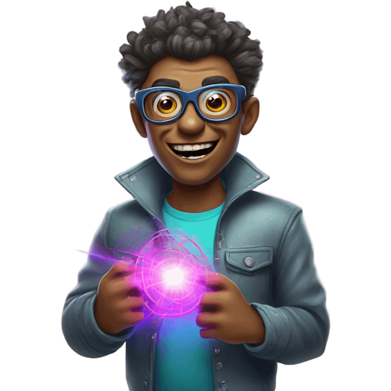 Nerdy short gay troll holding a laser emoji