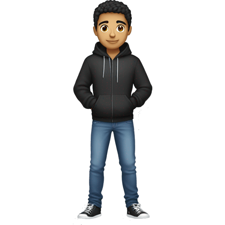 Hispanic male teen with full body, hoodie and jeans emoji