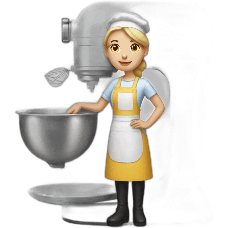 White woman confectioner in full length with a mixer emoji