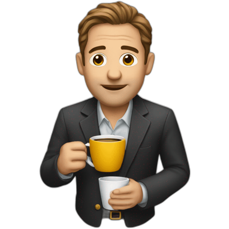 Rich Harris holding a coffee cup emoji