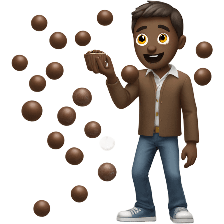 chill dude in collared shirt throwing round chocolate balls emoji