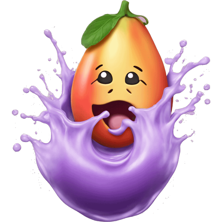 Eggplant on top of a peach splashing milk emoji