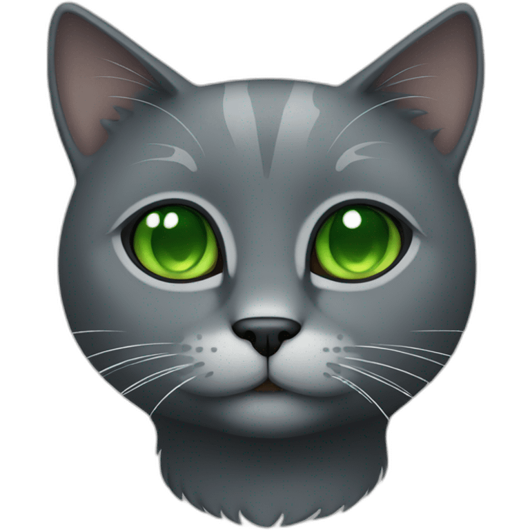 dark grey cat with green eyes and white stain emoji