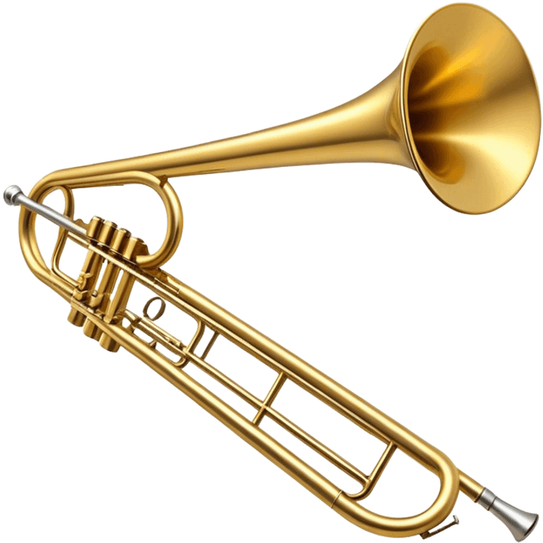 Cinematic Realistic Trombone, sleek brass slide extending dynamically, subtle scratches adding authenticity, warm golden reflections bouncing off the metal, glowing with a bold and resonant musical energy. emoji