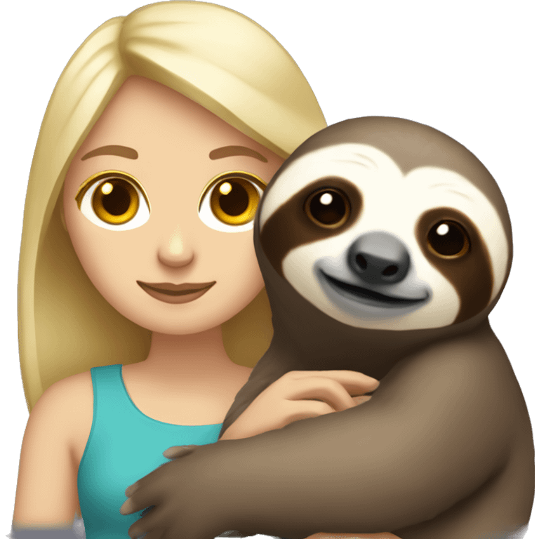 White female with blonde hair holding sloth emoji