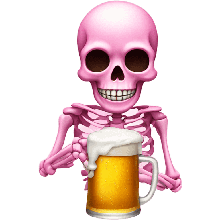 Cute Pink Skeleton with beer emoji