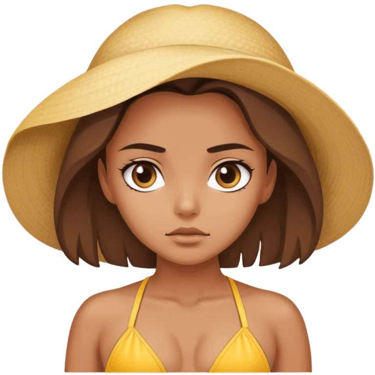 girl in bikini at beach serious face emoji