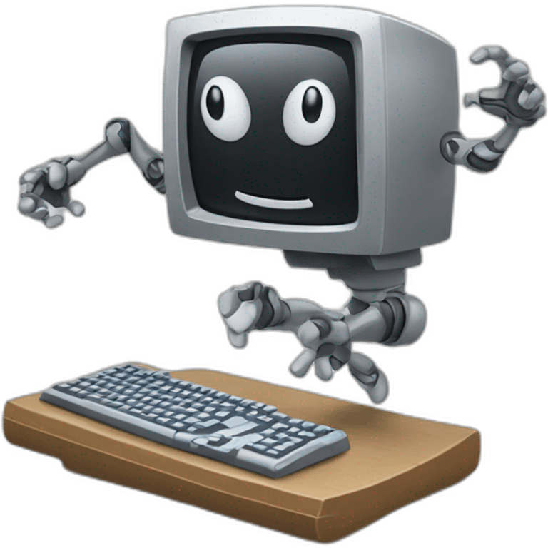 Anthropomorphic computer with arms and legs doing something random emoji