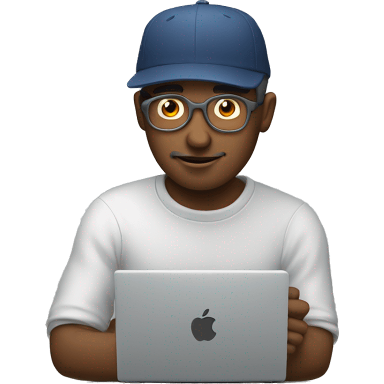 A man with a cap studies on an Apple computer emoji