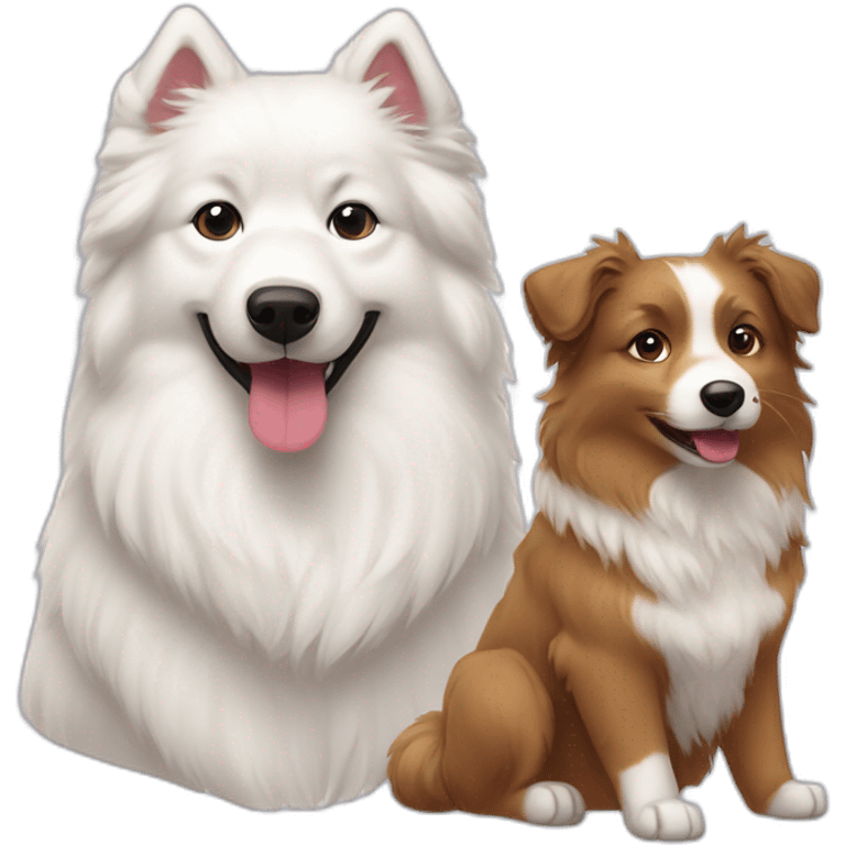 A Samoyed and an Australian shepherd playing emoji