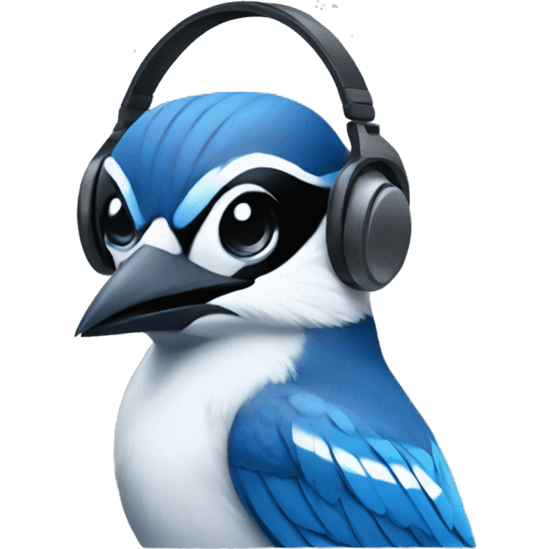 blue jay listening to music on headphones emoji