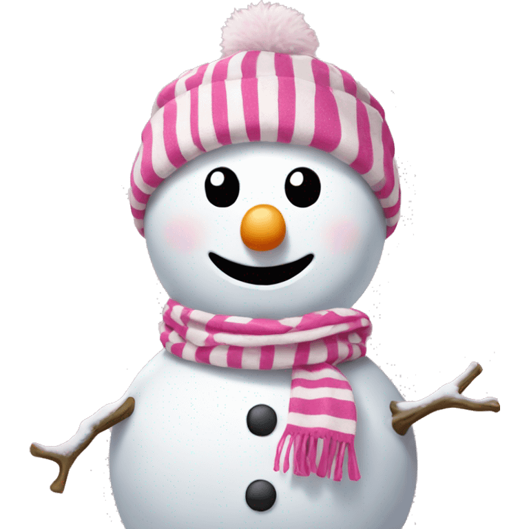 Snowman with a pink and white striped scarf emoji