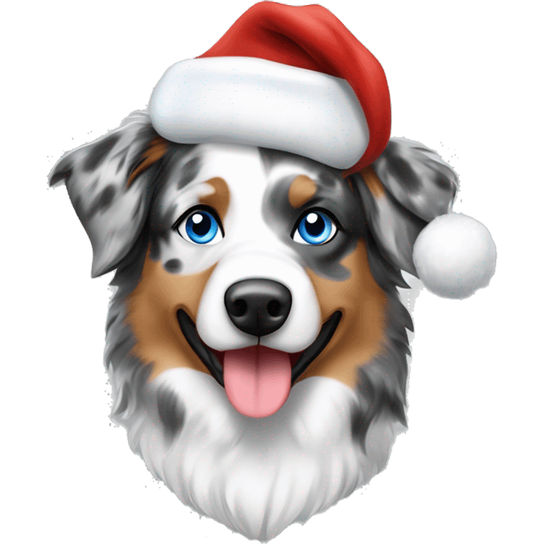 merle australian shepherd with blue eyes full body with Santa hat emoji