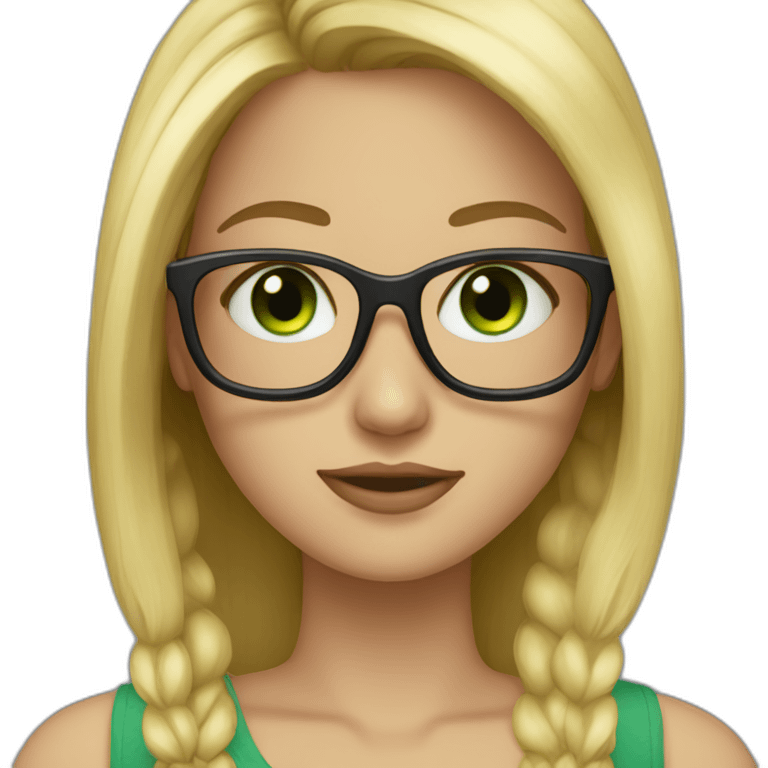 Girl with blonde long hair black glasses green eyes emoji