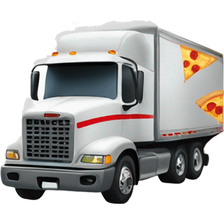 Semi-Truck with image of a slice of Pizza on the side emoji