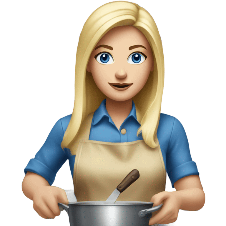 Beautiful blonde blue eyed woman cooking steak emoji