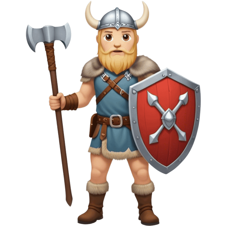 full-length Norwegian Viking with shield and axe emoji