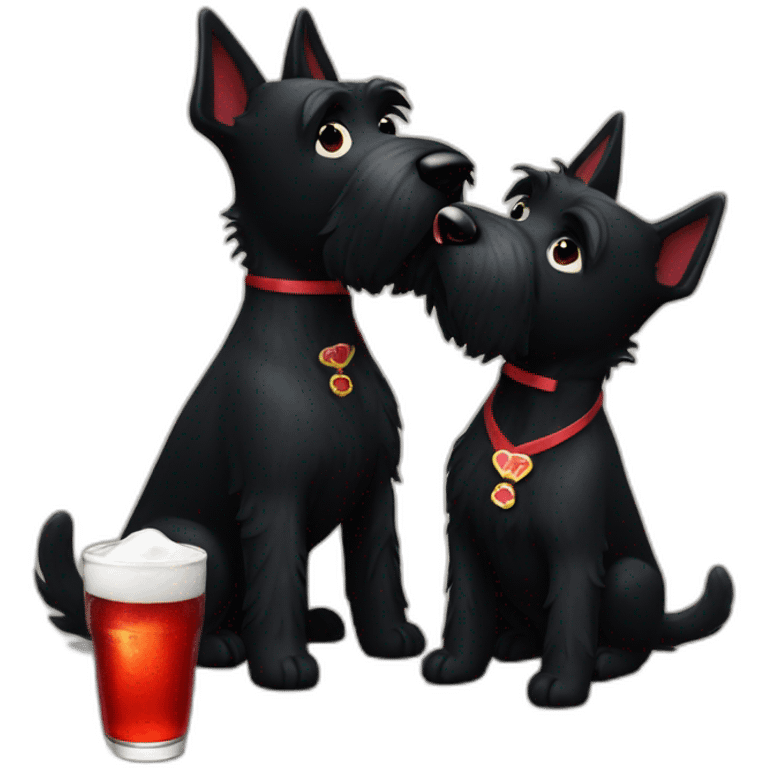 Two black Scottish terrier kissing uno sin cola emoji