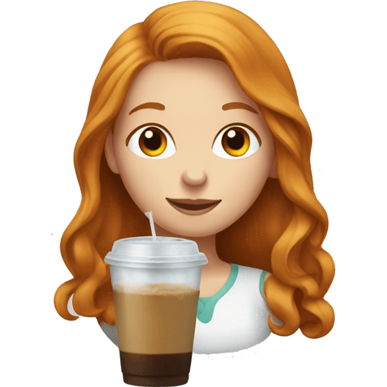 ginger girl with long hair and an iced coffee emoji