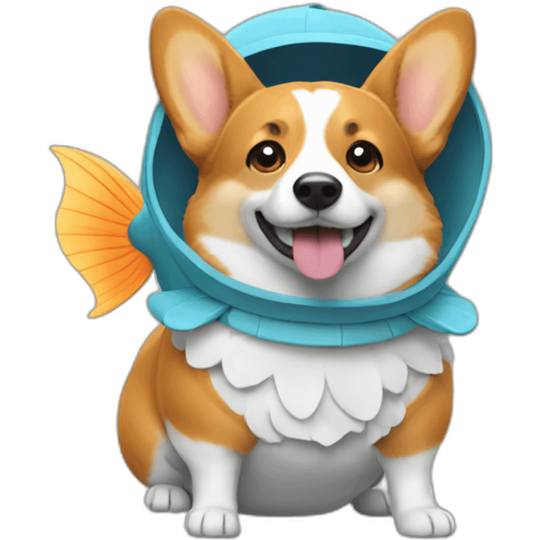 corgi wearing fish costume emoji