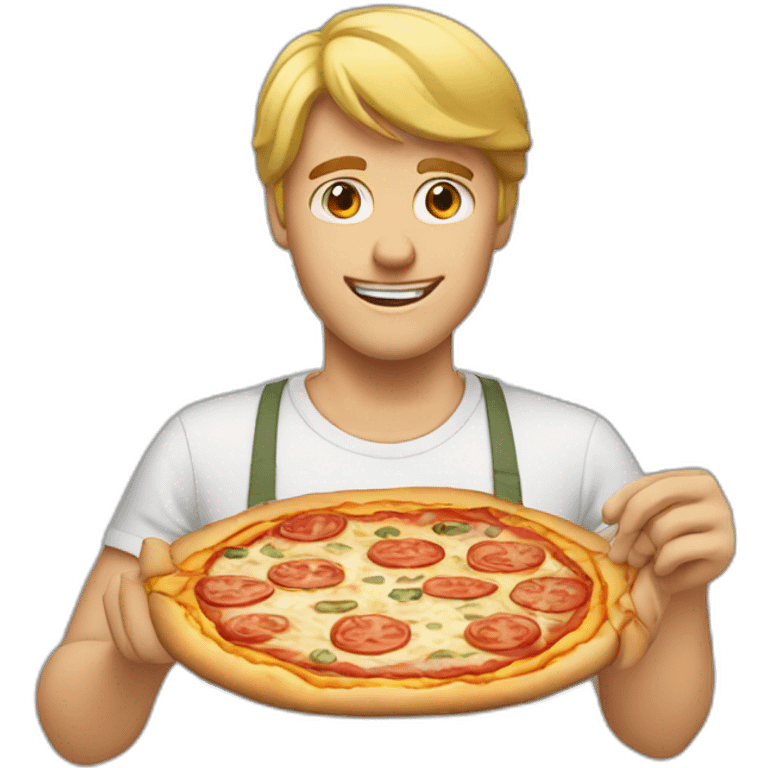 a blond man making a pizza emoji