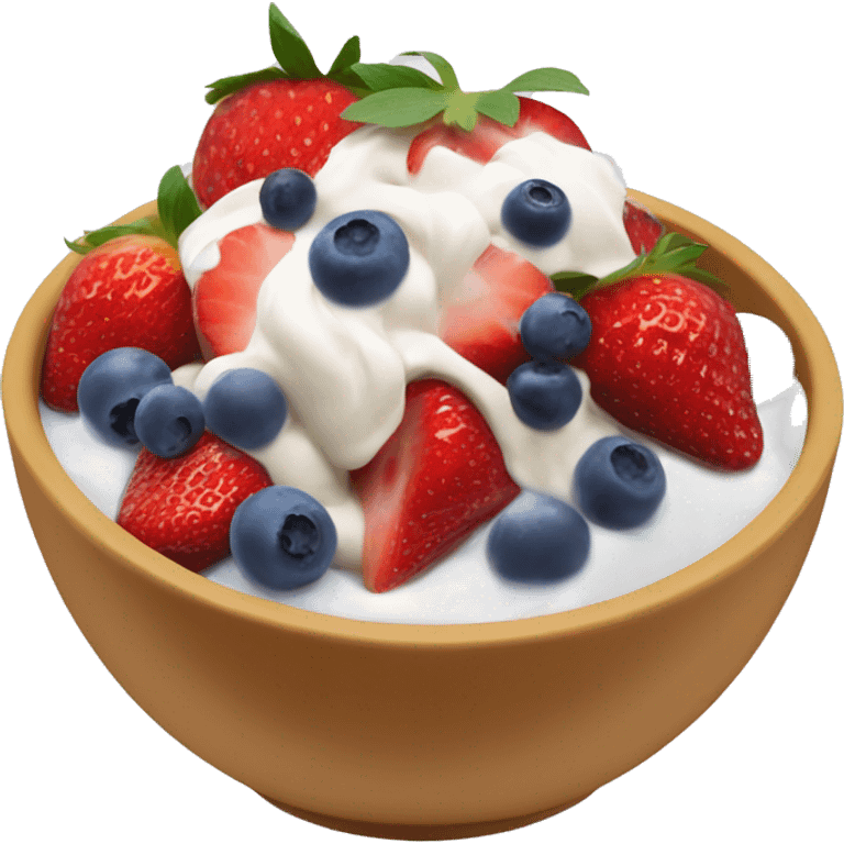 fruit yogurt bowl with strawberries, ice cream, and blueberries  emoji