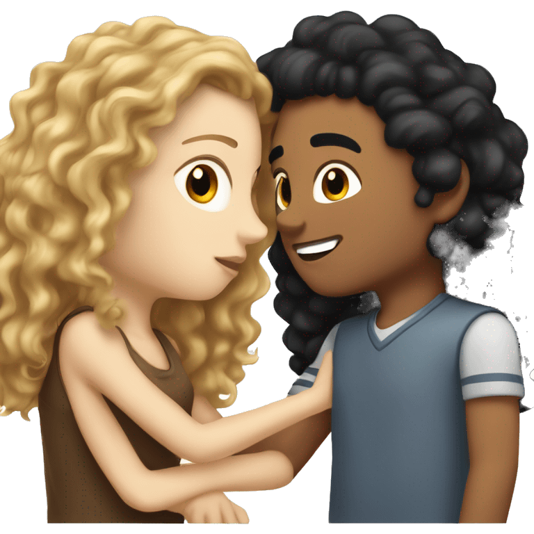 white boy with curly brown hair kissing white girl with straoght black hair emoji