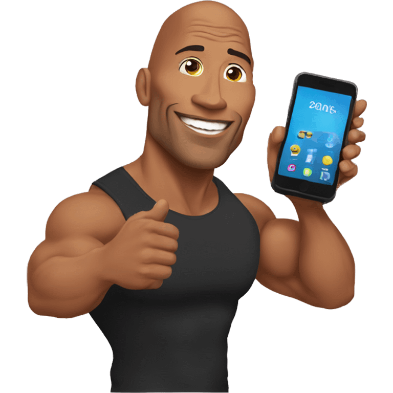 dwayne johnson with a mobile phone emoji