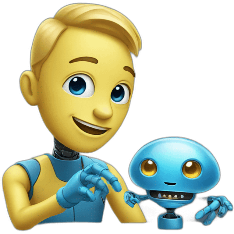 a blue smiling alien with a robot touch emoji