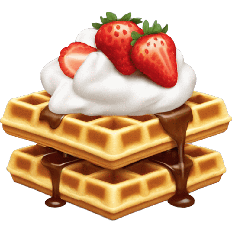 square waffle with dollop of whipped cream and one strawberry on top emoji