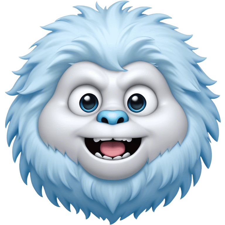 Cinematic Comical Yeti Portrait Emoji, with a cartoonishly exaggerated, fluffy figure in cool, frosty whites and icy blues, head tilted in an overly surprised expression with wide, comically sparkling eyes and a quirky, open-mouthed grin, simplified yet hilariously detailed, glowing with a soft frosty outline capturing the meme-worthy fun of a yeti in playful shock! emoji