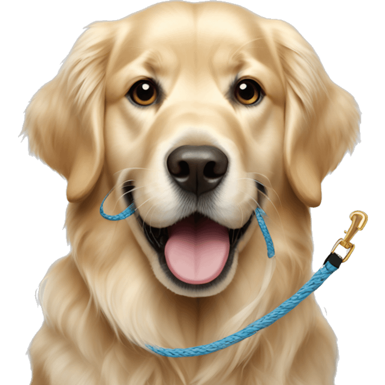 English Golden retriever holding a leash in his mouth emoji