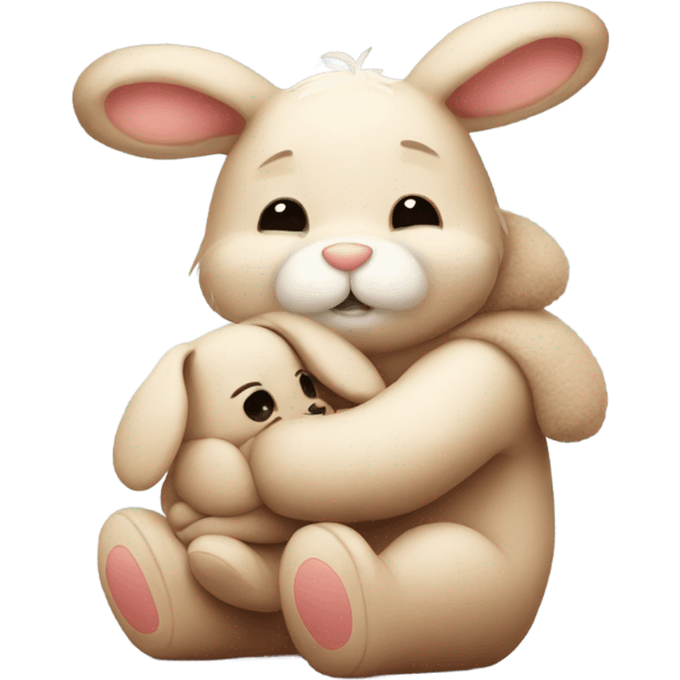 Bunny hugging teddy bear emoji