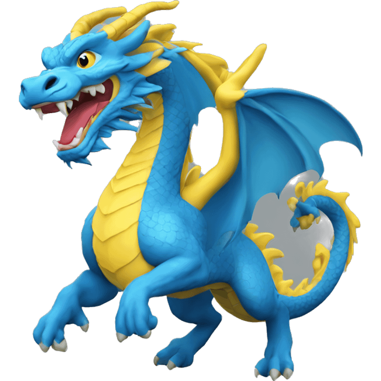 blue chinese dragon with a yellow mane running emoji