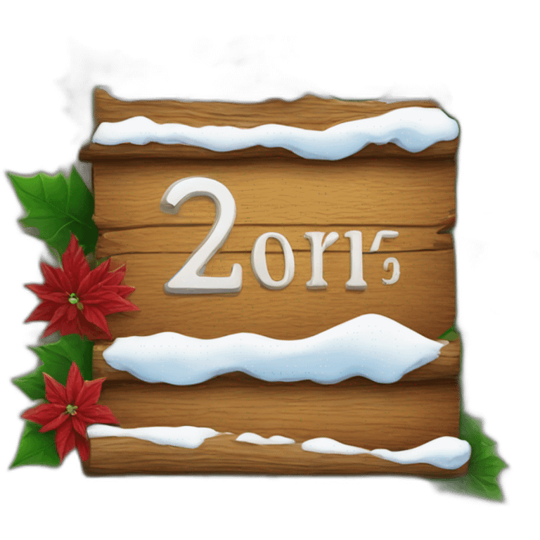 Wood sign with inscription december and poinsettia with snow on sign  emoji