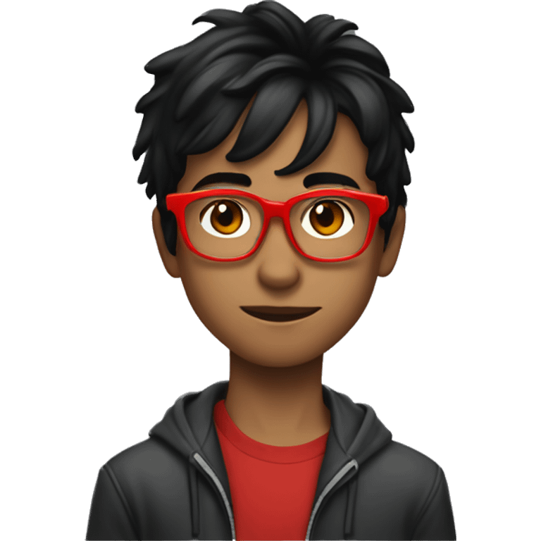 Anirudh, black, black hair, red glasses, scar on forehead, 12 years old emoji