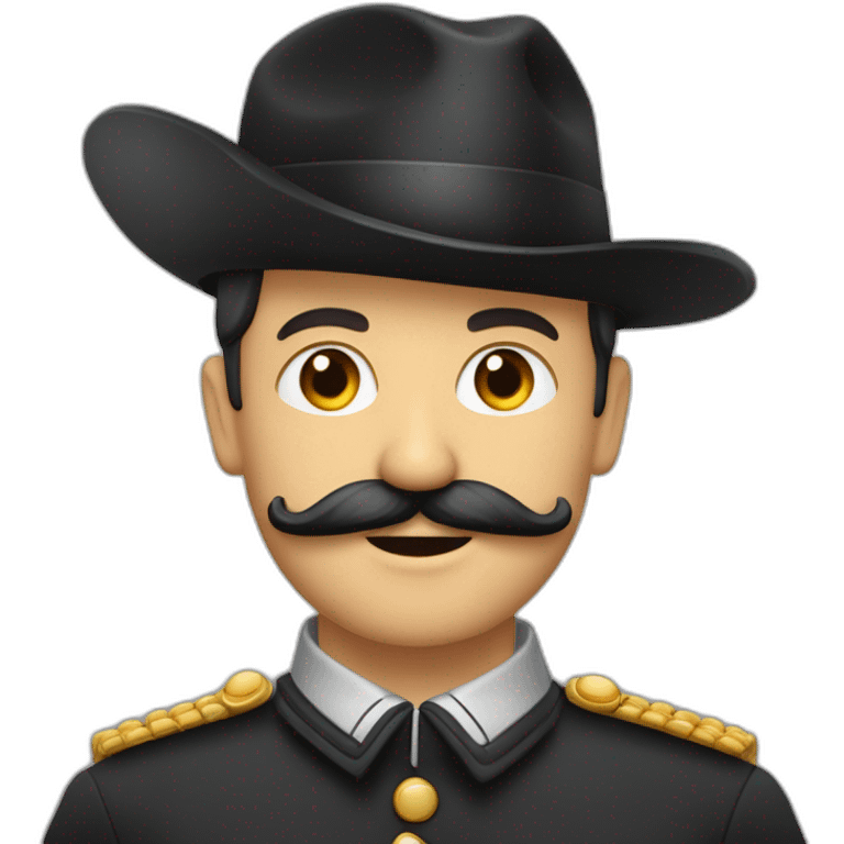 Homme avec des cheveux noirs plaqué sur le côté avec un uniforme allemand et une petite moustache carré positionner sous son nez emoji