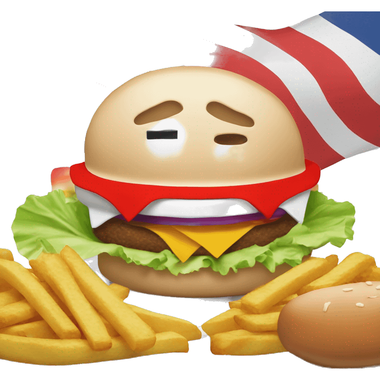 Face eats a burger and with a flag red and white emoji