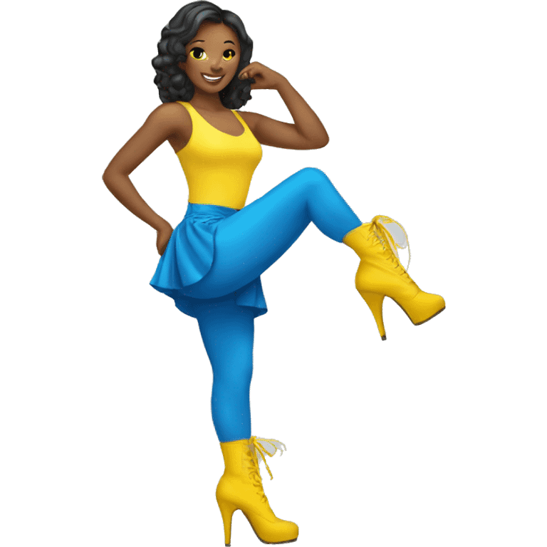 Yellow Heels dancer girl wearing blue emoji