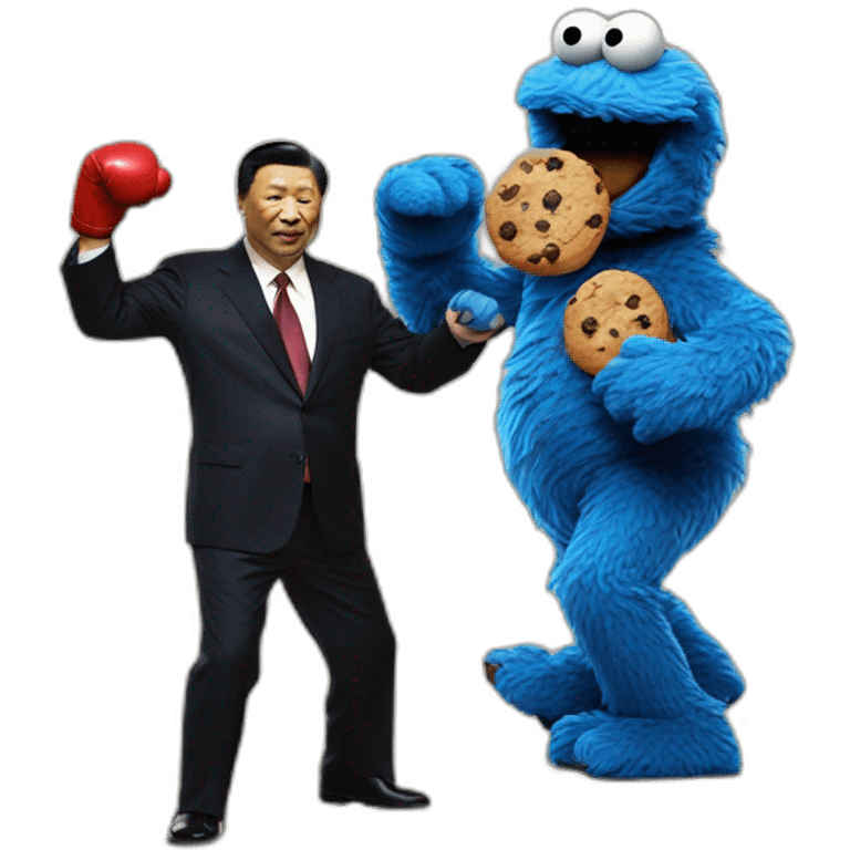 Xi jinping boxing against cookie monster emoji