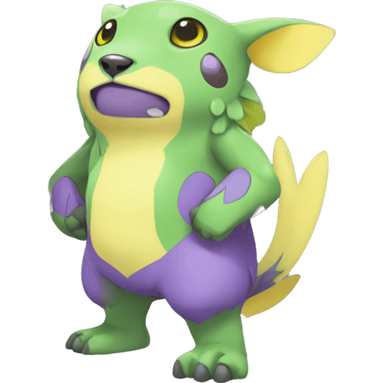 Cute cool green yellow purple animal hybrid Fakemon full body emoji