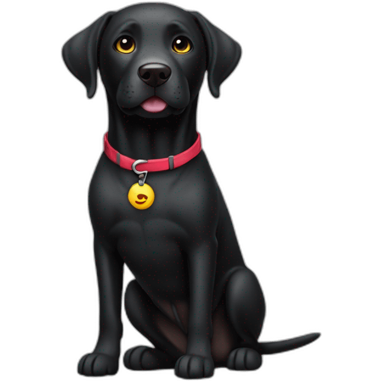 Black happy Labrador dog whith ehite spot and clothes emoji