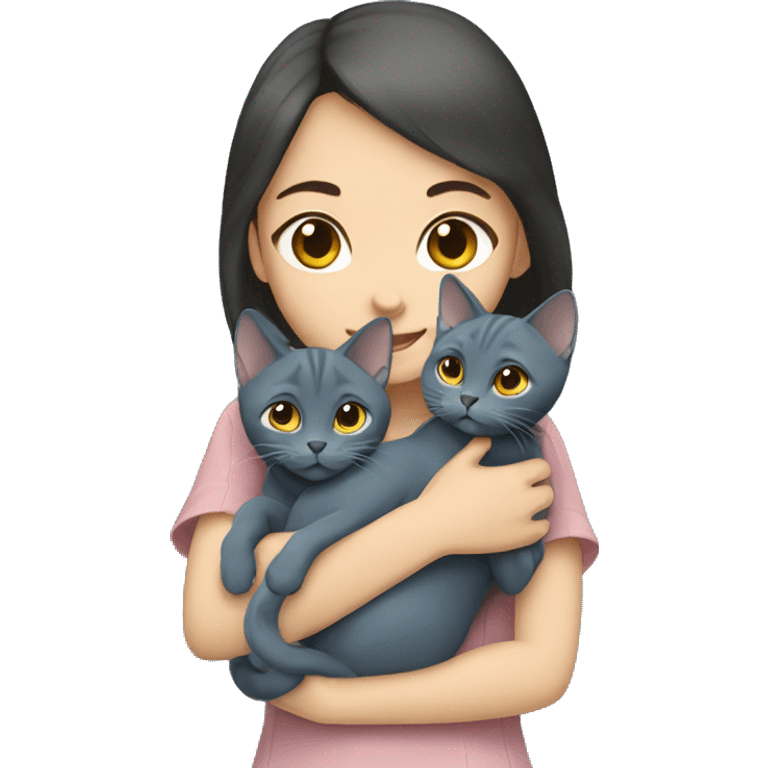 Japanese girl holding Two Russian Blue cats emoji