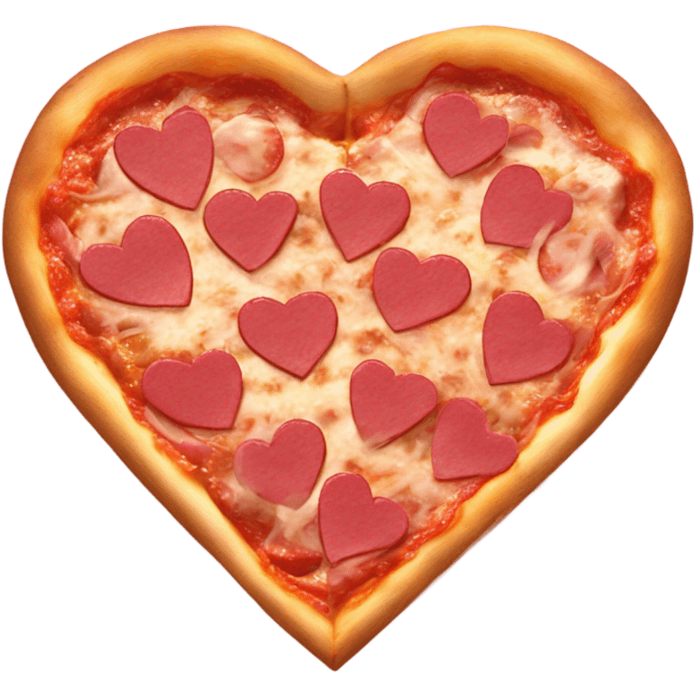 Realistic heart shaped pizza sitting flat in a open pink pizza box. emoji